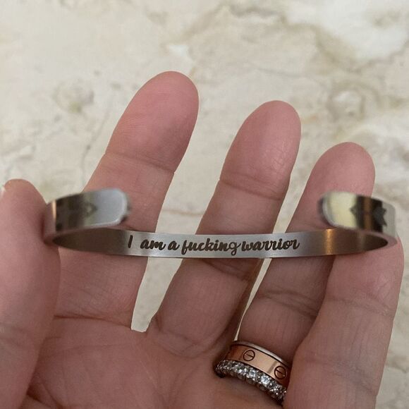 Stainless Steel Motivational Cuff Bracelet “I’m A F**cking Warrior” - Picture 4 of 7